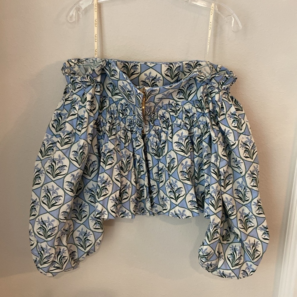 Agua by Agua Bendita Blue and Green Floral Off-Shoulder Peplum Top - Picture 5 of 7